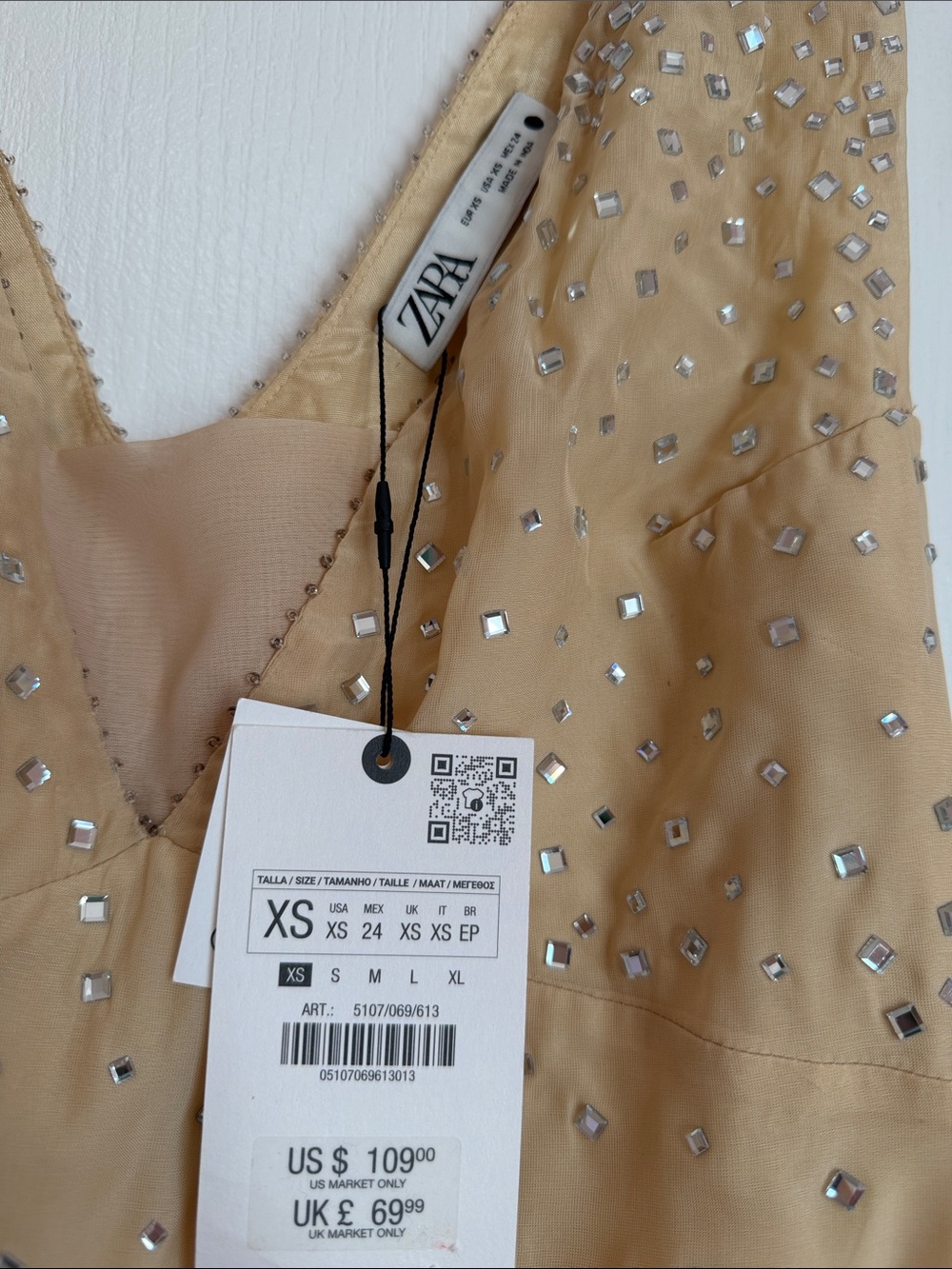 Zara Champagne Beaded Sleeveless Mini Dress - Picture 3 of 3